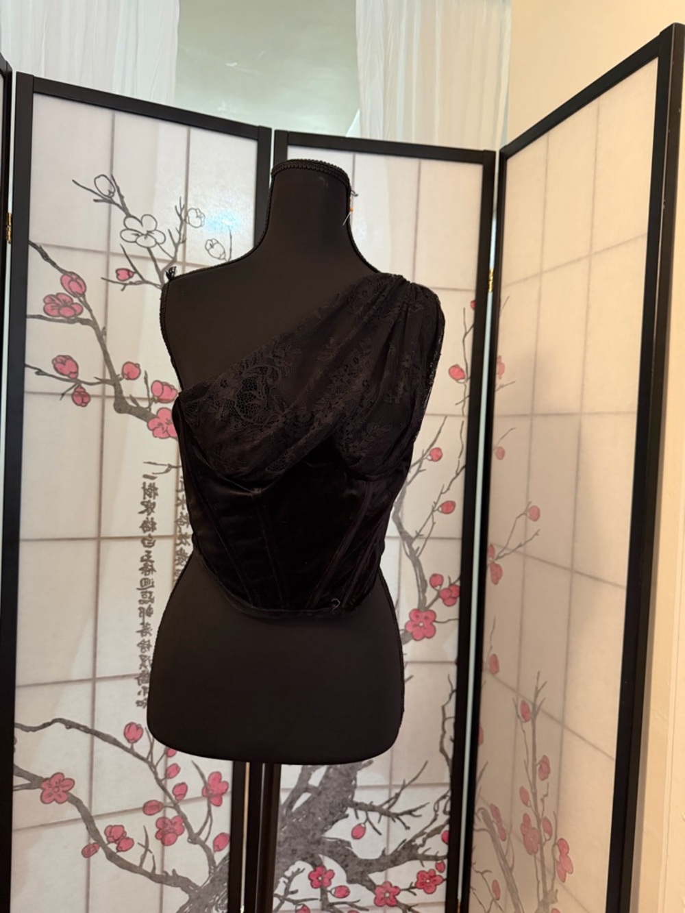 House of CB Black One-Shoulder Lace Corset Top